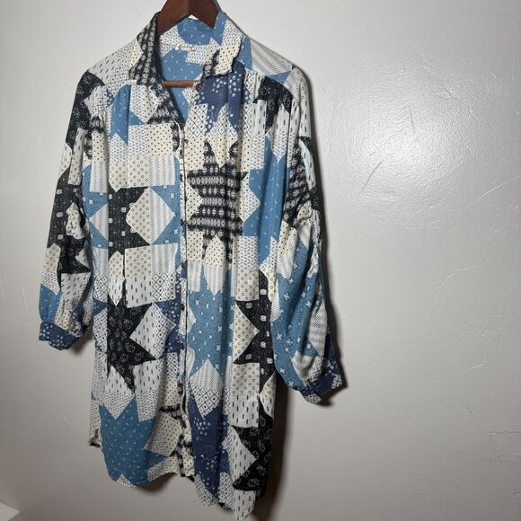 Intimately Free People Patchwork Tunic Top Blouse Women's Size XS Boho Oversize - Picture 2 of 16